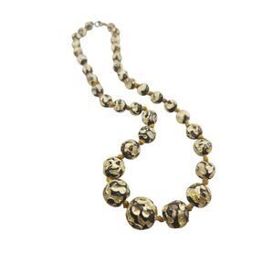 Amazing Art Deco Hand Knotted Dimpled Foil Style Glass Necklace (A8984)